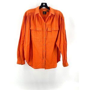 Liz Sport Women's Orange Embroidered Phoenix Collared Pocket Shirt Top Size M